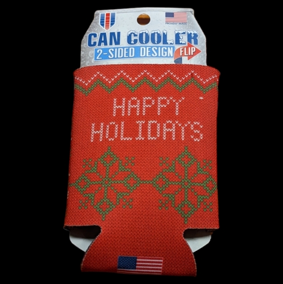 Happy Holidays 2 Sided Design Flip Can Cooler Koozie Set of 6 Red Green White - Picture 5 of 7